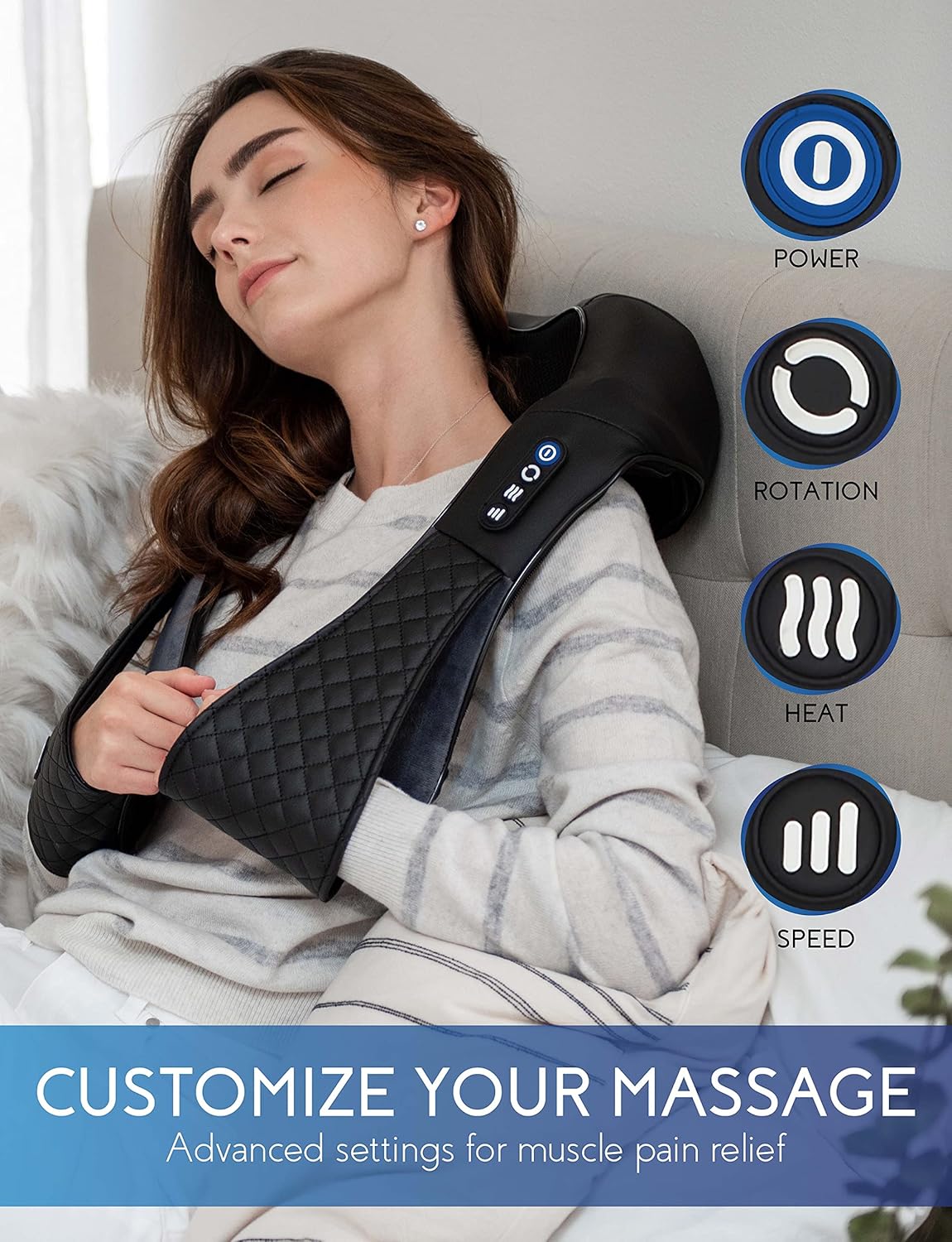 Zyllion Shiatsu Back and Neck Massager - Cordless Rechargeable 3D Kneading Deep Tissue Massage with Heat for Home, Office, Car, Athletes & Muscle Pain Relief - Black (ZMA-28RB-BK)
