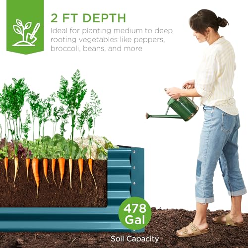 Best Choice Products 8x4x2ft Outdoor Metal Raised Garden Bed, Deep Root Planter Box for Vegetables, Flowers, Herbs, and Succulents w/ 478 Gallon Capacity - Gray