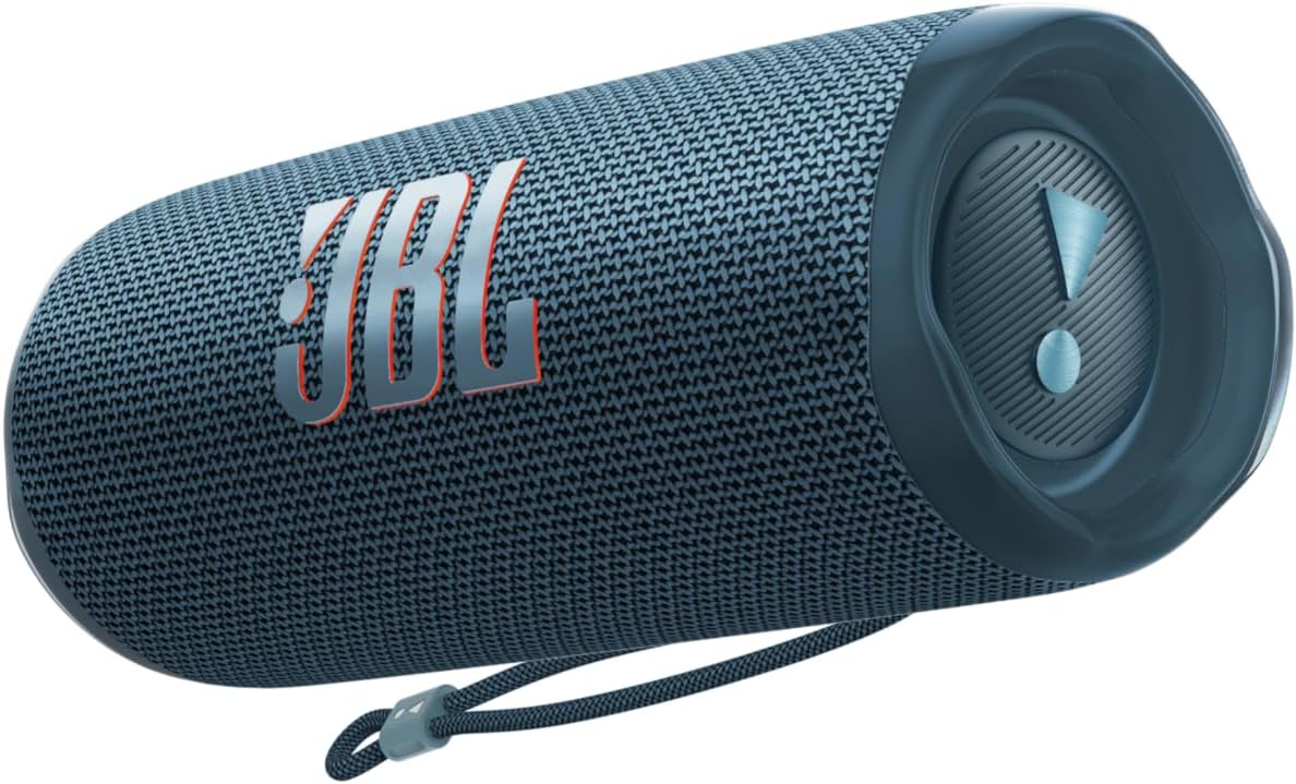 JBL Flip 6 Portable Bluetooth Speaker Bundle - Grey and Blue, Powerful Sound, IPX7 Waterproof, 12 Hours Playtime