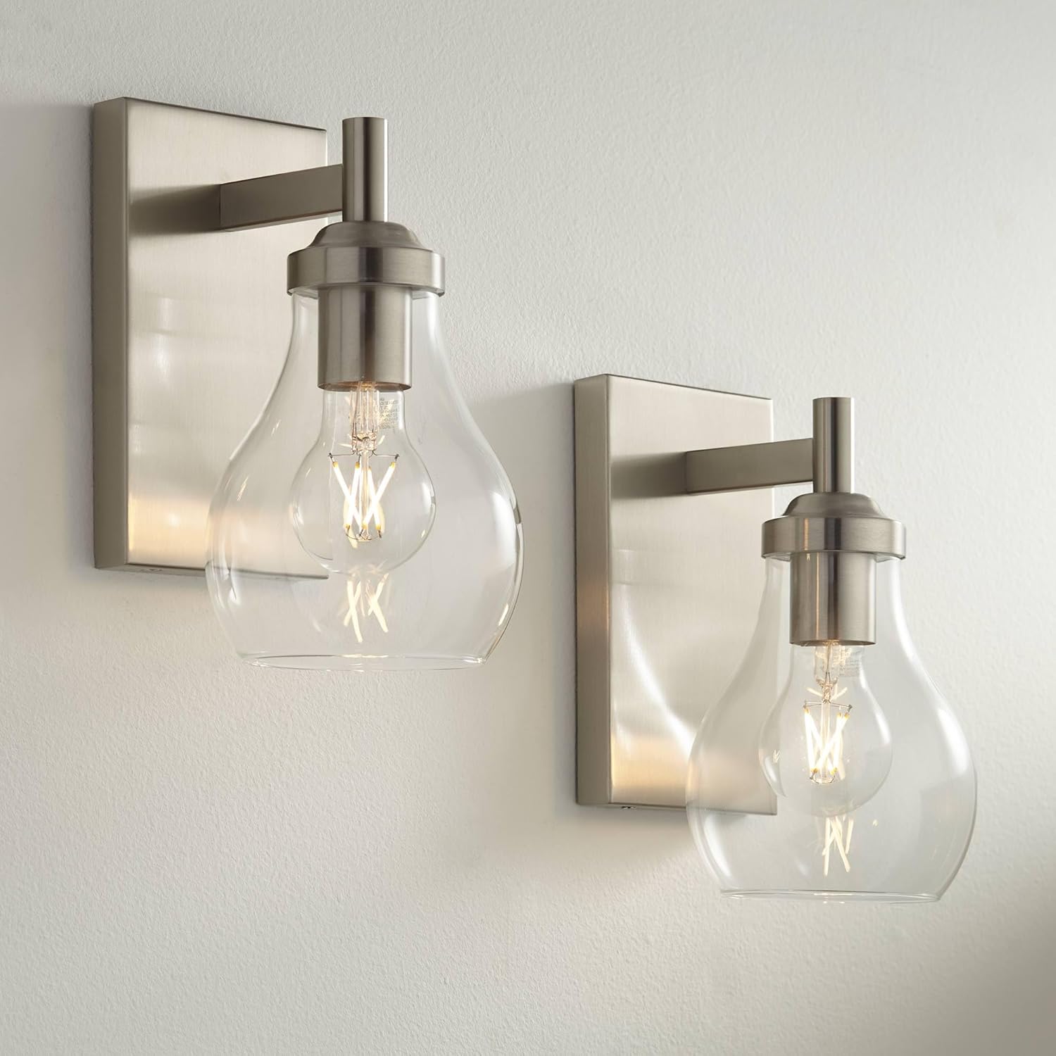 Possini Euro Design Danvers Modern Wall Light Sconces Set of 2 Brushed Nickel Hardwire 5" Fixture Clear Globe Glass for Bedroom Bathroom Mirror Vanity House Living Room Home Hallway Dining Kitchen