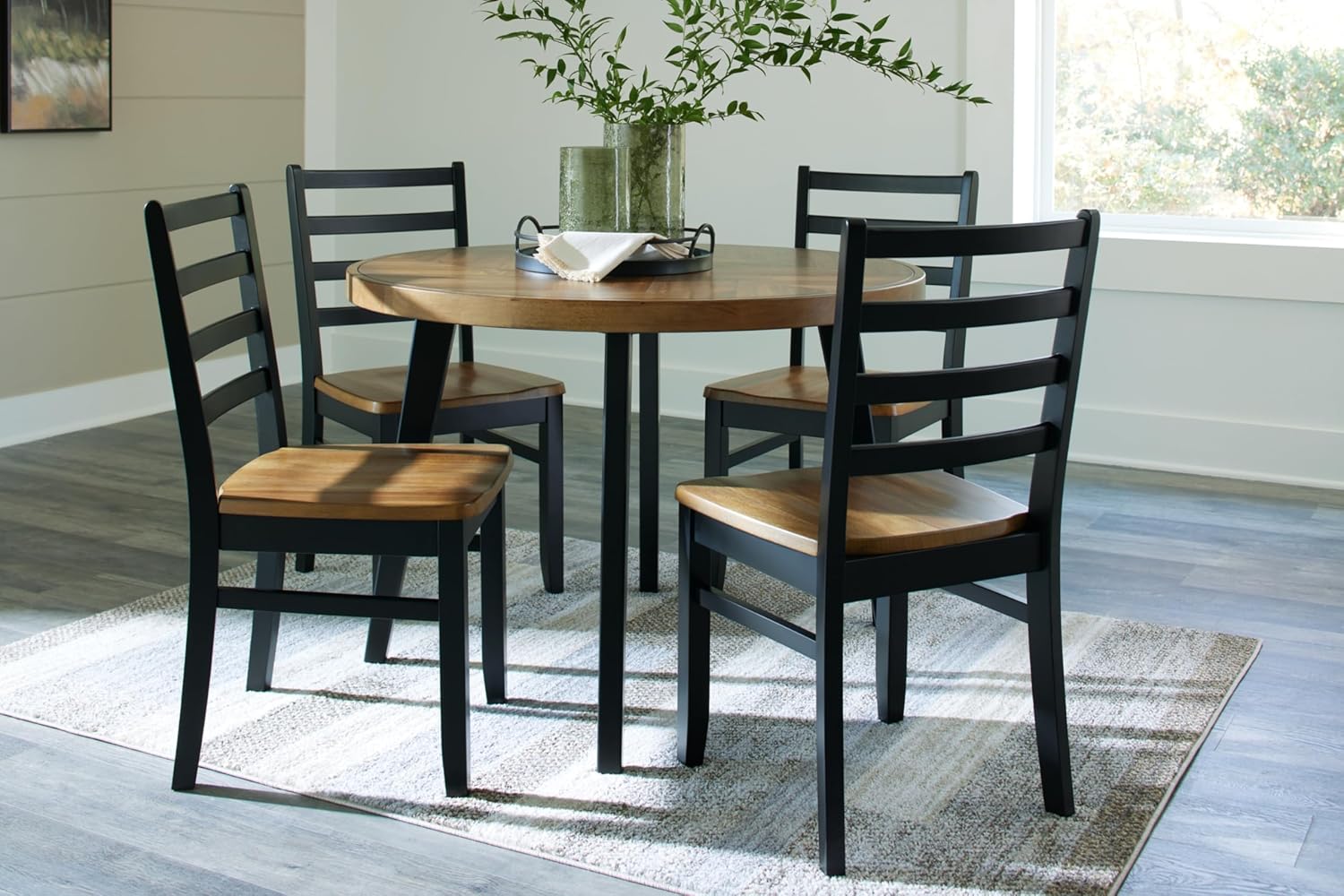 Signature Design by Ashley Blondon Dining Table and 4 Chairs, Set of 5, 42" W x 42" D x 30" H, Black & Light Brown
