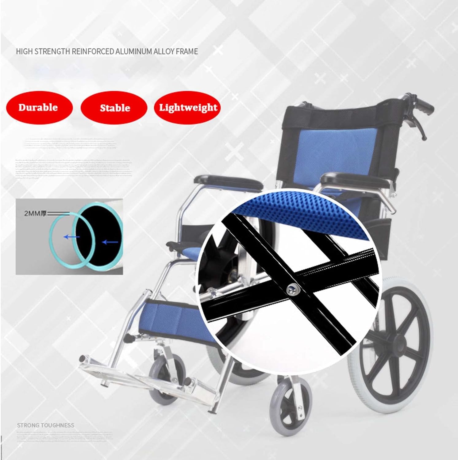 Lightweight Transport Wheelchair with Handbrakes, Folding Transport Chair for Adults with Swing-Away Footrest,Foldable Wheel Chair and Lightweight Folding Wheelchair for Storage and Travel,16 in Rear