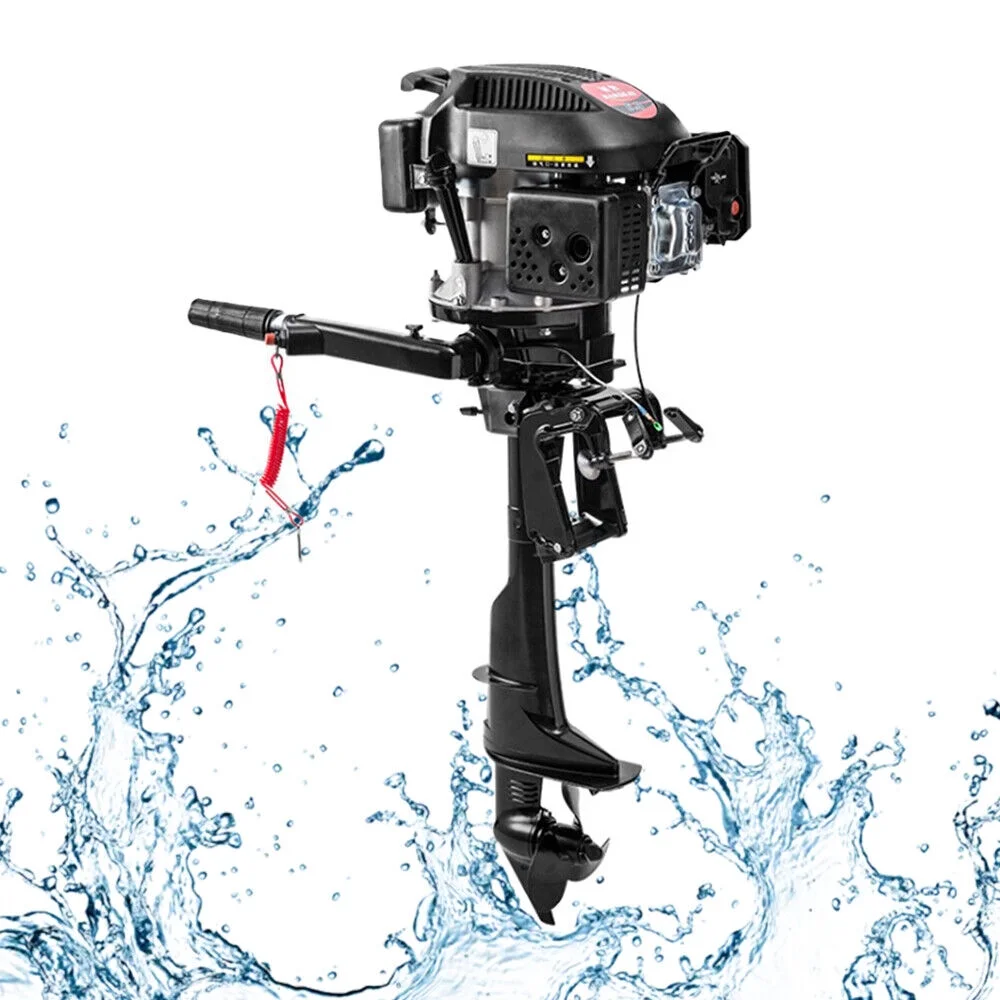 ZhdnBhnos 4 Stroke 6HP Heavy Duty Outboard Motor Fishing Boat Petrol Engine W/ Air Cooling System CDI 2500RPM Single Cylinder Hand Pull