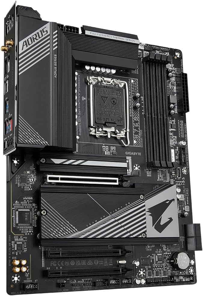 GIGABYTE B760 AORUS ELITE AX DDR4 Intel LGA 1700 ATX Motherboard, 4x DDR4 ~128GB, 3x PCI-E x16, 3x M.2, 4x SATA, 5x USB 3.2, 1x USB-C, 4x USB 2.0