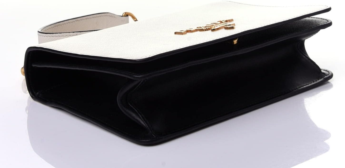 Prada Bianco White Black Saffiano Leather Chain Crossbody Bag 1BD133