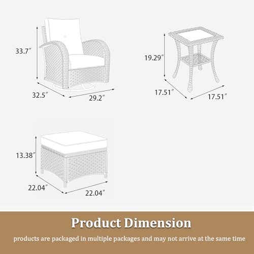 5 Pieces Wicker Patio Furniture Set, Luxury Outdoor Conversation Set with High Back Swivel Rocker Chairs