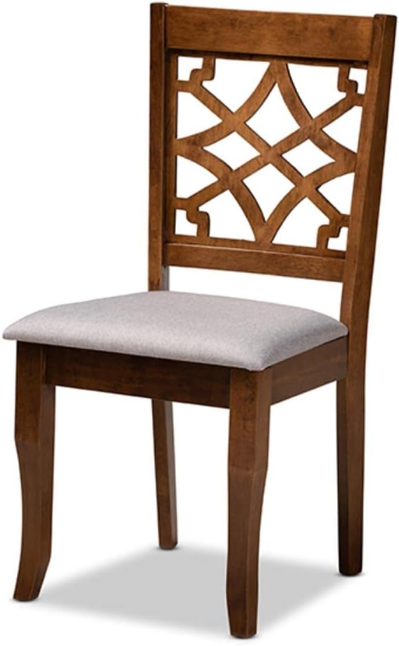 Baxton Studio Mael Modern and Contemporary Grey Fabric Upholstered Walnut Brown Finished Wood 4-Piece Dining Chair Set