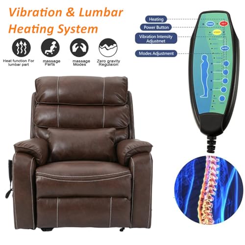Light Grey Recliner Chair for Elderly | Tall and Big Man 400lbs | Chenille | Power Lift, Lay Flat, Stand Up, Wireless Charging Device, Extended Footrest, Massage Heat, Cup Holder, Lumbar Pillow