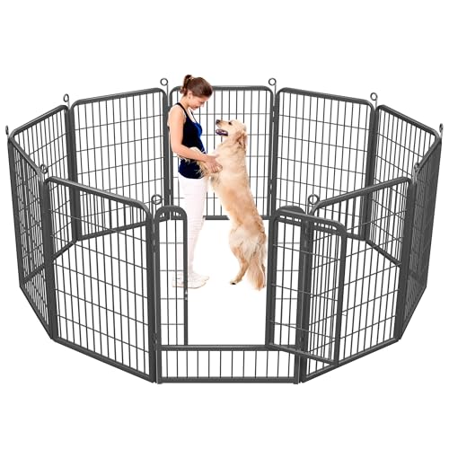Dog Playpen, 32inch 10 Panels Outdoor Dog Fence Indoor Dog Pen Anti-Rust Pet Puppy Pen Dog Exercise Pen with Lock for Medium Small Dogs, Portable Pet Fence for Yard RV Camping