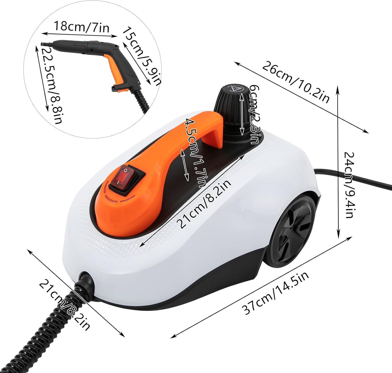 Electric Household Steamer, Steam Cleaner with Towel Cover & Measuring Cup & Ironing Brush Floor Steamer Rolling Cleaning Machine for Car Interiors Furniture Surfaces 14.5×10.2×9.4Inch