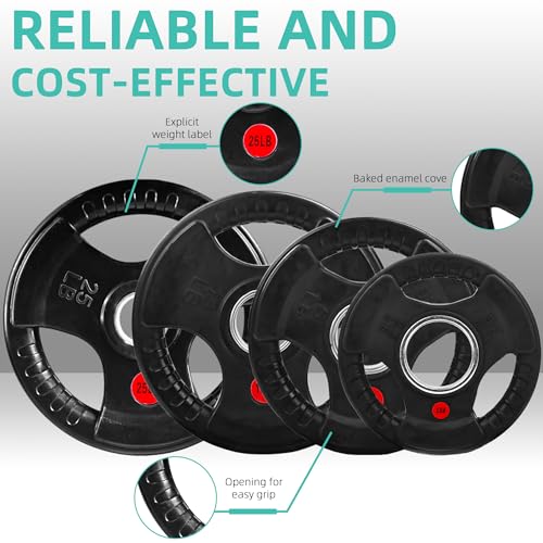 Olympic Cast Iron 2-Inch Weight Plates Including 5FT Olympic Barbell Bar & Safely Locks, 100 Pounds Set (85 lbs Plates + 15 lbs Barbell Bar), Multiple Packages