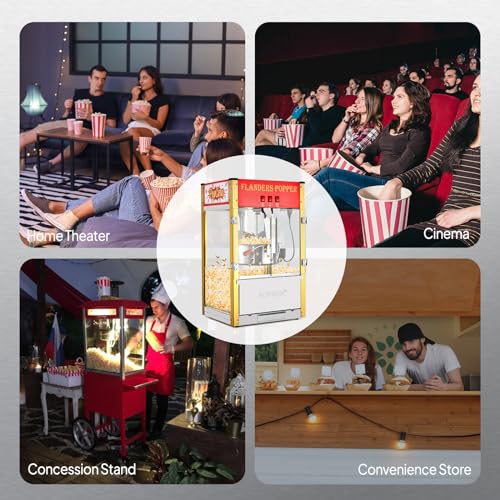 ROVSUN Popcorn Machine with 16 Ounce Kettle, Countertop Popcorn Maker Commercial Popcorn Machine w/Stainless Steel Scoop, Oil Spoon & 3 Popcorn Cups for Home Movie Theater, Red