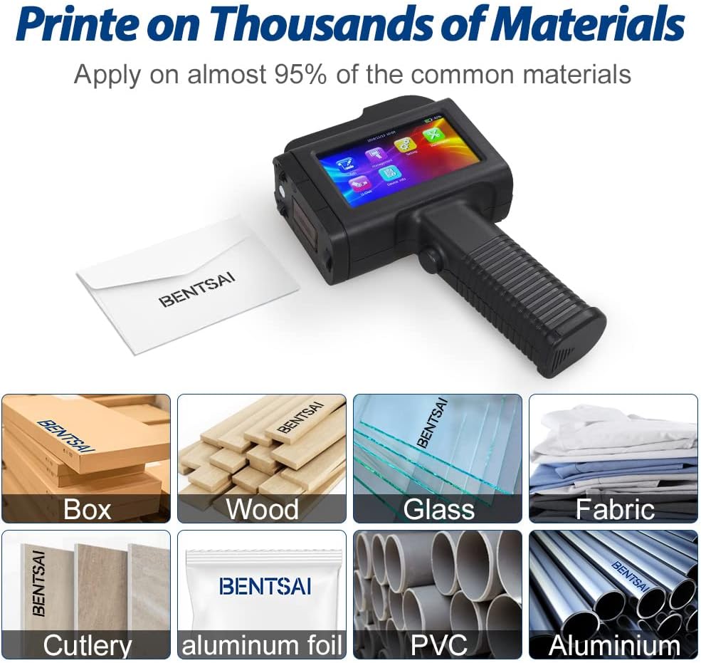 BENTSAI B35 One inch Handheld Inkjet Printer, Large Character Inkjet Printer, Up to 1"/25mm Print Height, Use for Both Water-Absorbing and Almost Any Porous Surfaces with Solvent Quick Dry Ink