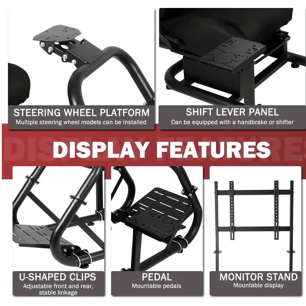Supllueer G29 Racing Sim Cockpit with TV Stand & Seat Fit Logitech G923 G920 Fanatec Thrustmaster