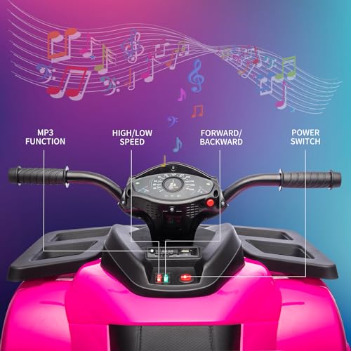 2 Seater Kids Ride On ATV 4 Wheeler Electric Vehicle for Big Kids Battery Powered Ride On Toy Car for Toddlers With Spring Suspension, Soft Start, LED Lights, High & Low Speed, Music, Black