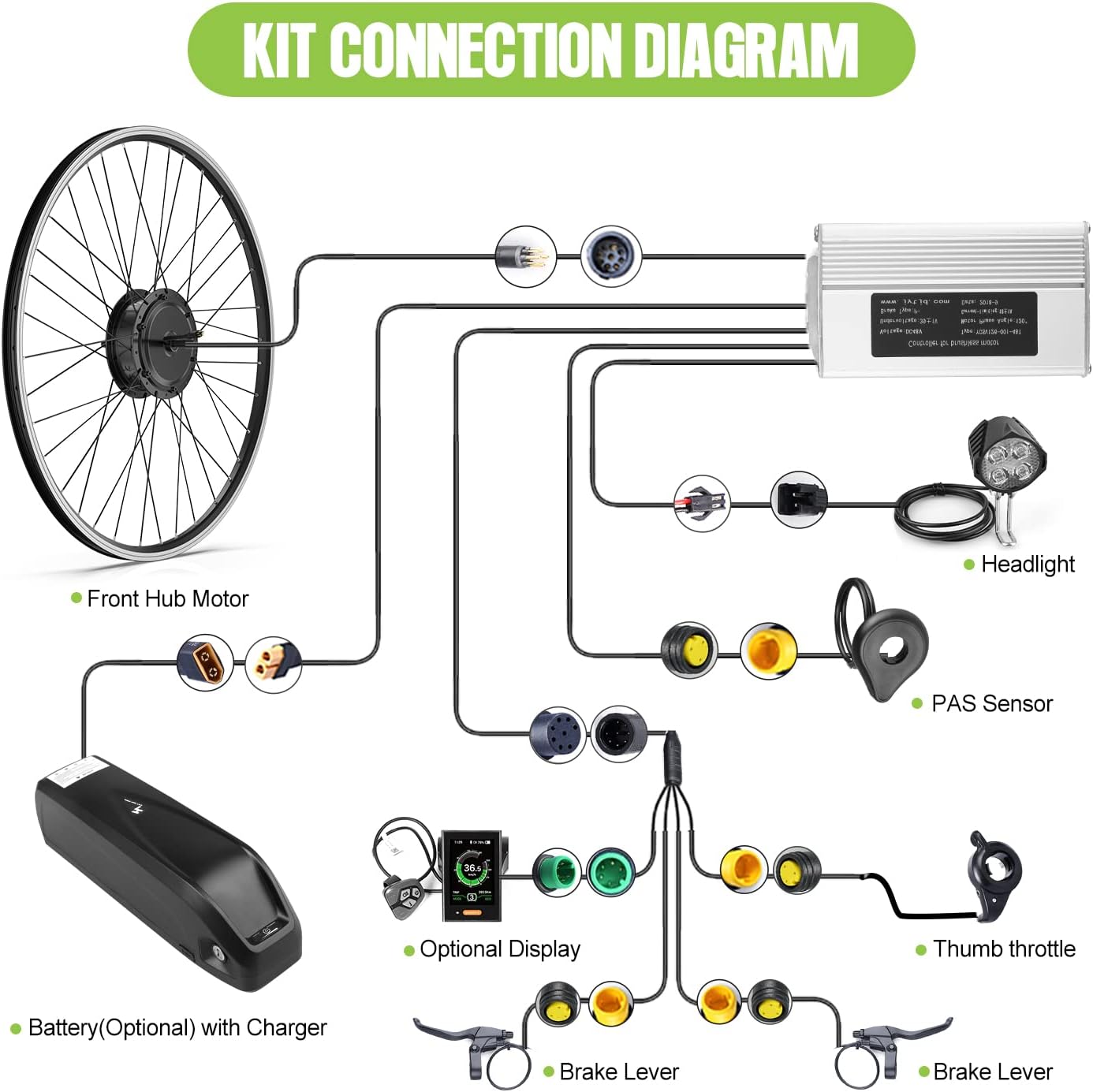 BAFANG 48V 500W Front Hub Motor Electric Bike Conversion Kit for 26 inch Wheel Drive Engine with 500C LCD Display Without Battery and Charger