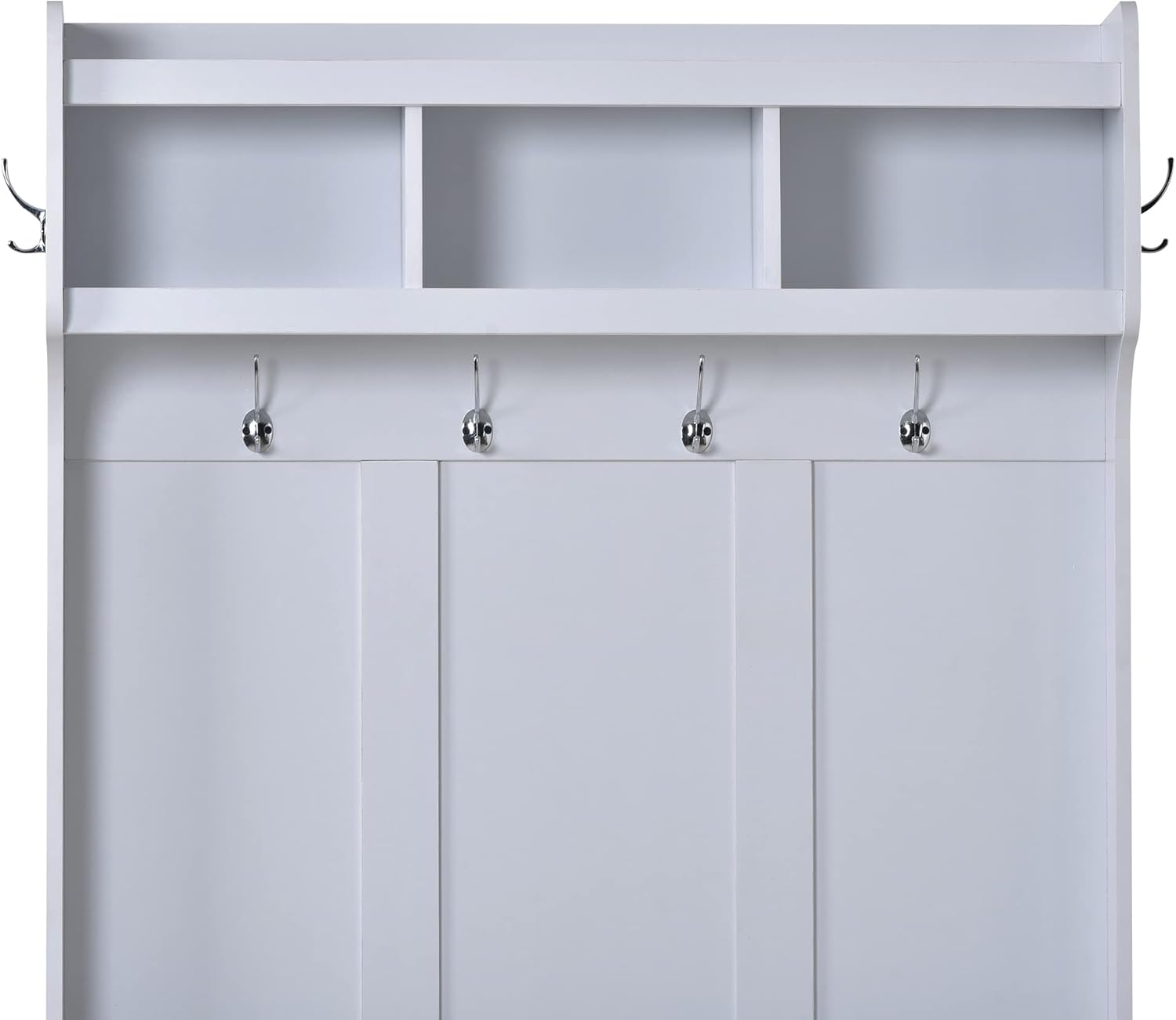 Hall Tree, Entryway Bench with Coat Rack and Shoe Cabinet, 3-in-1 Design with Coat Rack and 6 Hooks for Entryway, Hallway, White