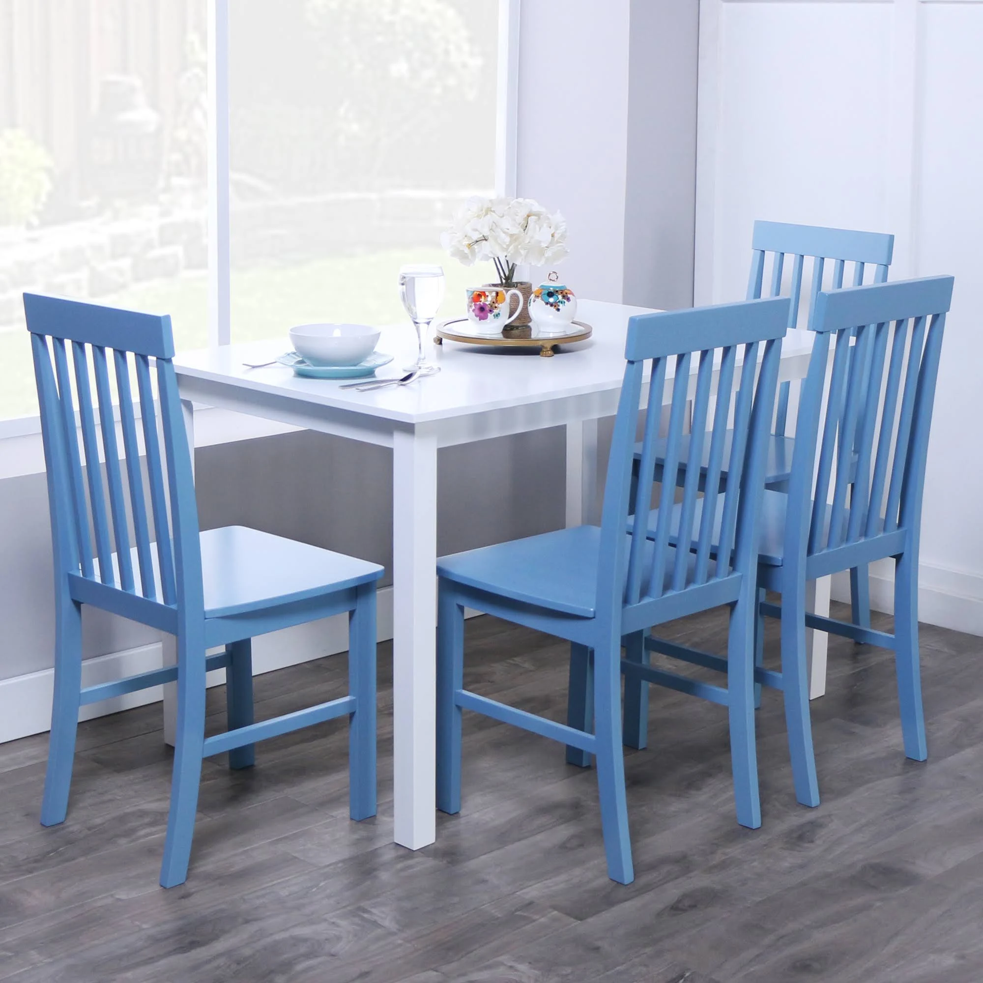 Walker Edison 5-Piece Greyson Dining Set-White/Powder Blue