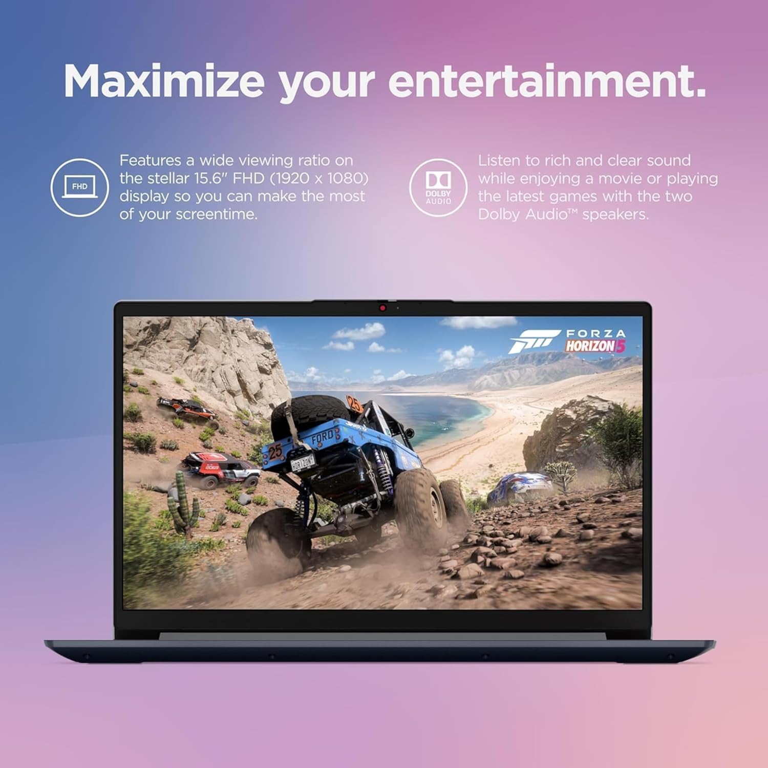 Lenovo Everyday Ideapad with Microsoft Office Lifetime License, 16GB Memory, 1TB SSD Storage, Intel Dual Core Processor, 15.6" Anti-Glare HD Display, SD Card Reader, HDMI, Webcam, Windows 11 Home