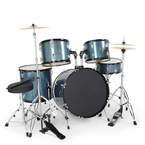 Ktaxon 22 Inch Adult Drum Set, 5-Piece Full-Size Drums Kit with Cymbal Stands, Hi-hat Stand, Sticks, Drum Pedal, Stool & Floor Tom for Beginner Teens Student (Blue)