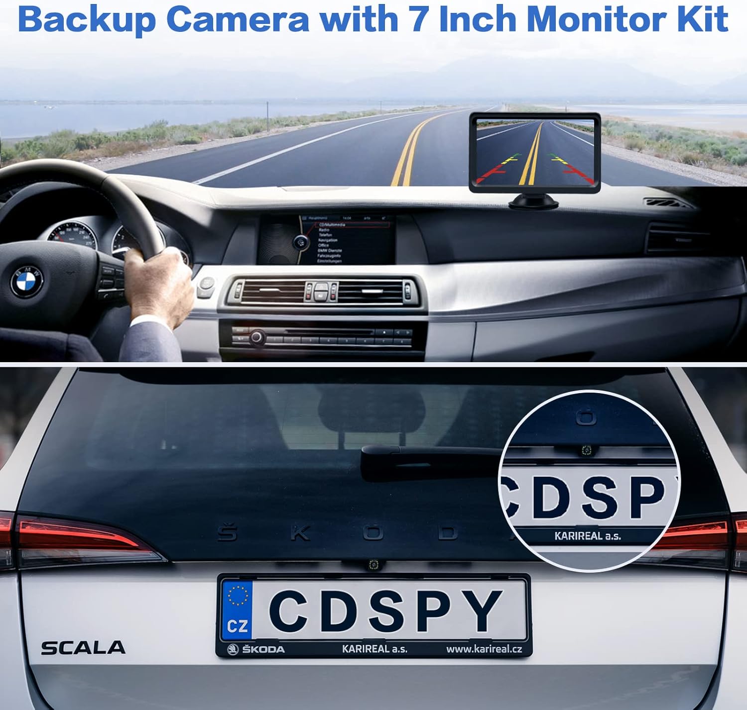 CDSPY Backup Camera for Car HD 1080P with 7 Inch Monitor Kit IP69 Waterproof Rear View Camera Super Night Vision 12 LED Reverse Wired Back Up Camera System for Car Pickup Truck SUV, Easy DIY Install Pack of 2
