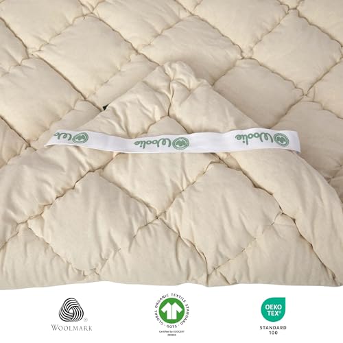 Organic Merino Wool Pillow Top Mattress Topper - 2", Handmade, Non-Toxic, Naturally Cooling Mattress Pad for Back Pain, Hypoallergenic, GOTS-Certified, Sustainable Bedding Solution (Queen)