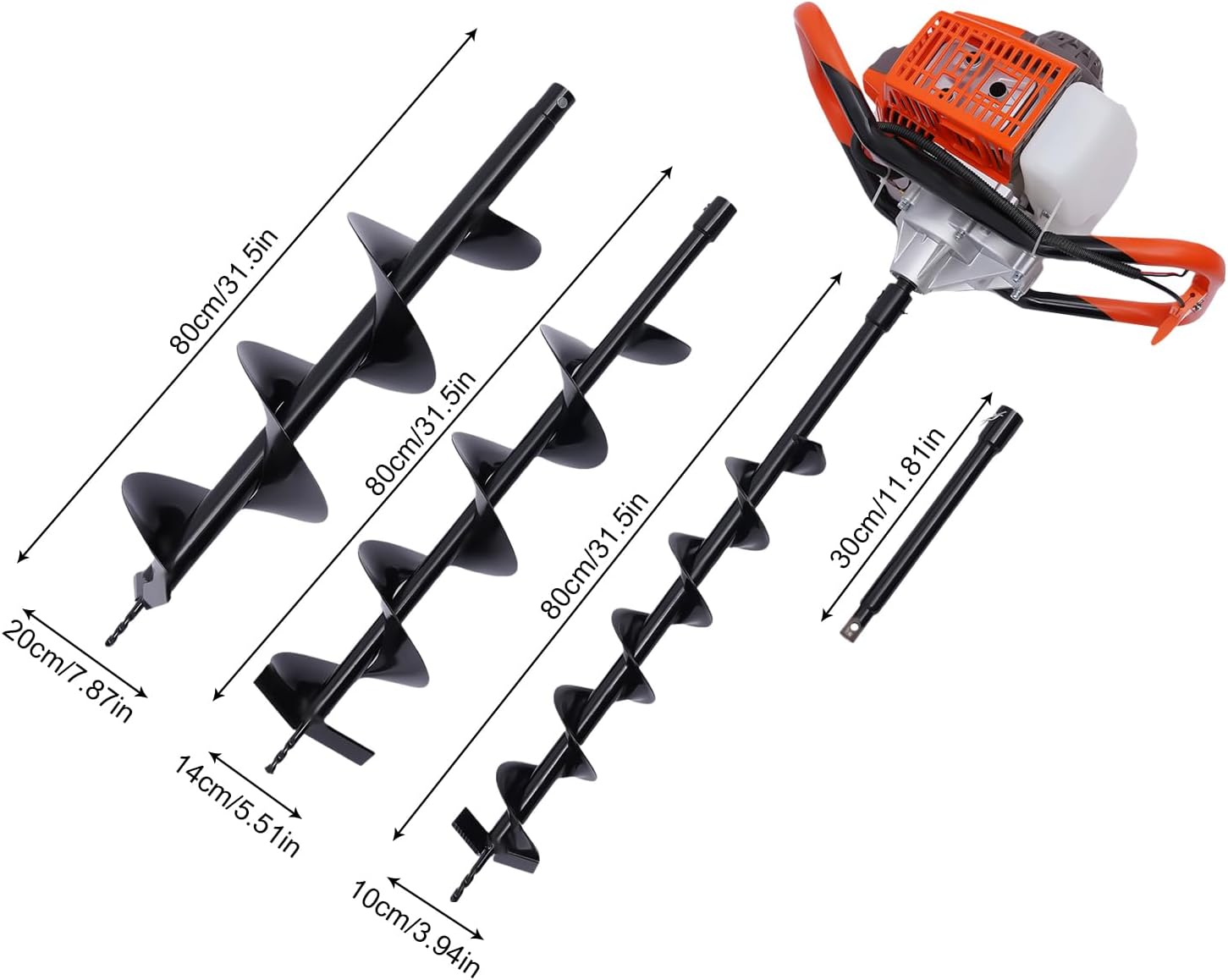 71CC Earth Auger 2 Stroke Gas Powered Post Hole Diggers Borer Fence with 4''6'' and8'' Drill bits and 12'' Extenstion Rod Heavy Duty Auger Post Hole Diggers(8500rpm)