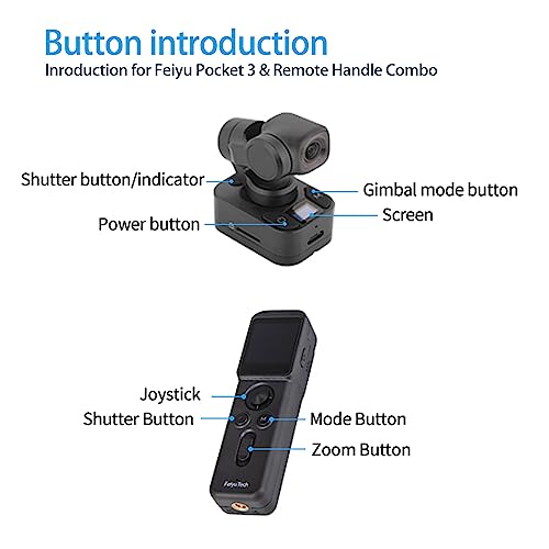 Feiyu Pocket 3 Kit: Remote Handle&Camera – Camera with 3-Axis Gimbal, Cordless Detachable Designed, Magnetic Mount, for Travel, Car Vlog, Pet & YouTube Videos, FeiyuVCAM3S