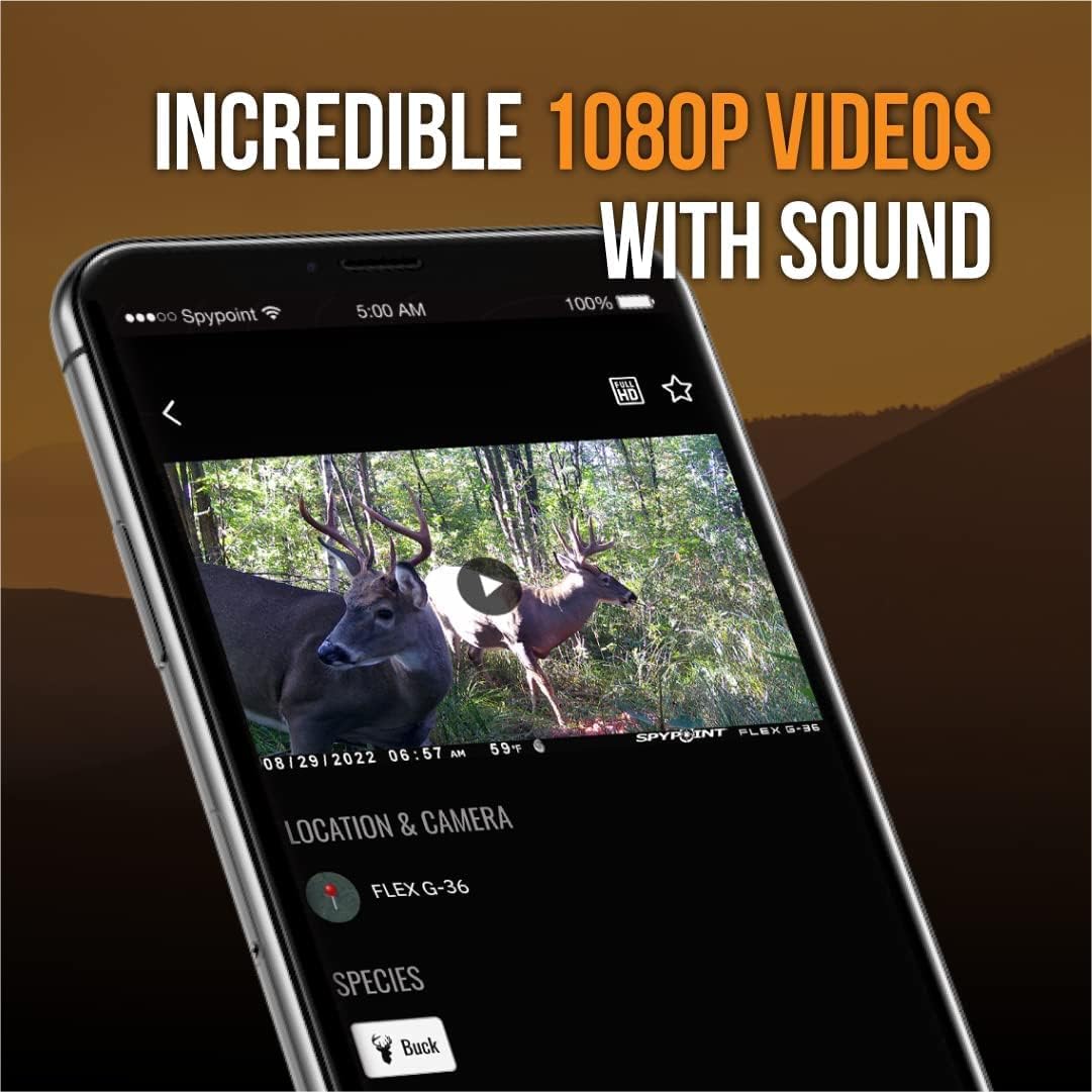 SPYPOINT Flex G-36 Twin Pack Cellular Trail Camera, 36MP Photos and 1080p Videos with Sound, GPS Enabled, Dual-Sim LTE Connectivity, 100' Flash & Detection Range + LIT-22 Batteries