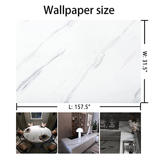Large White Marble Granite Wallpaper Peel Stick Thicken 31.5x591inch Waterproof Furniture Sticker Self-Adhesive Contact Paper Marble Vinyl Wrap for Countertop Fireplace Backsplash DIY Wall Sticker