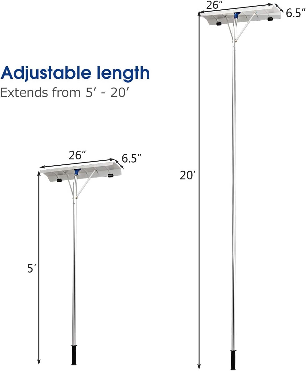 Goplus Aluminum Snow Rake, Lightweight Snow Removel Tool w/ 26 inch Width Blade, 5ft to 20ft Length Adjustable Handle (5ft to 20ft) Pack of 2