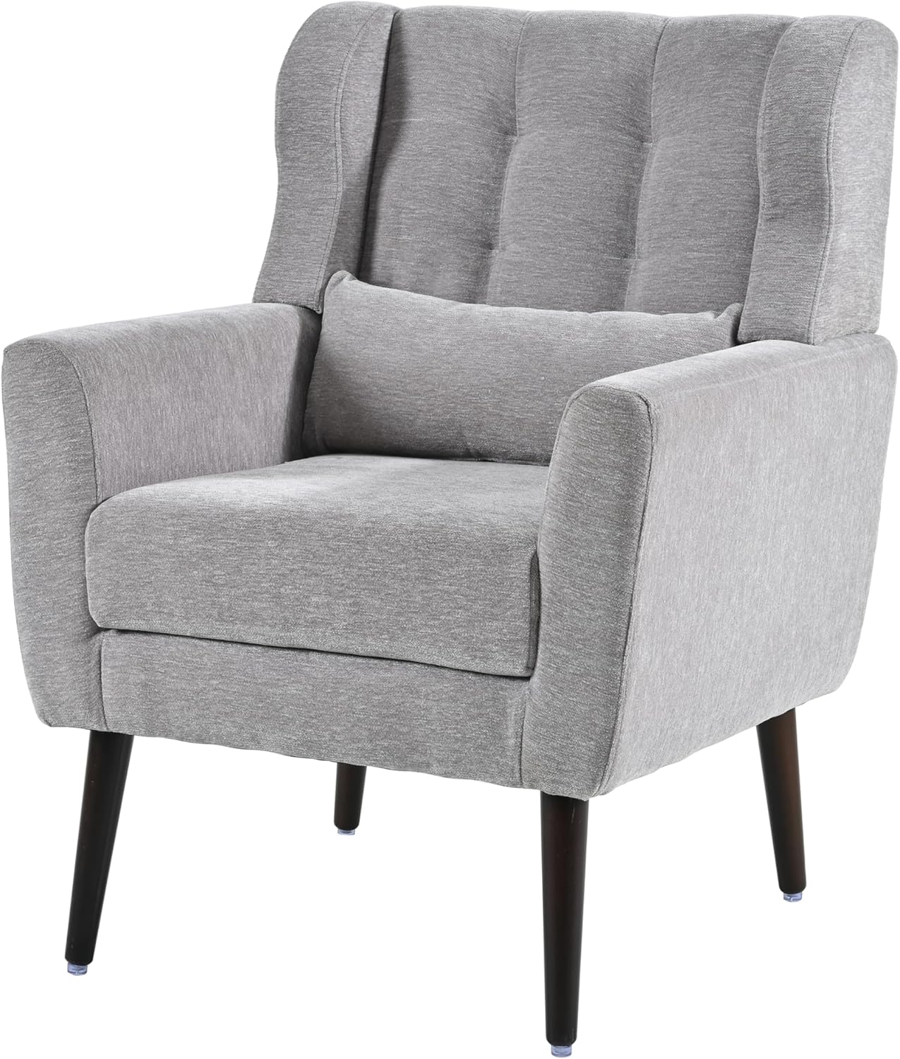 Modern Accent Chair,Chenille Arm Chairs for Living Room,Upholstered Mordern Armchair,Comfy Soft Padded Lounge Chair in Small Space, Bedroom, w/Pillow, Solid Wood Leg
