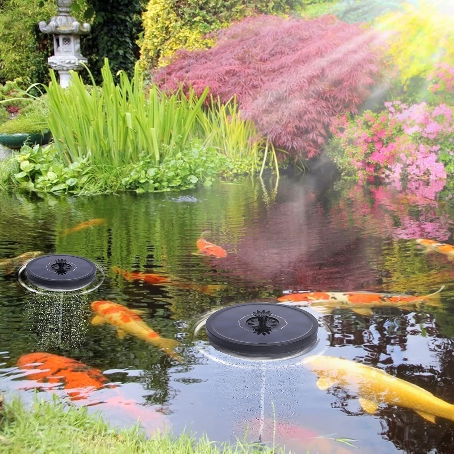Solar Pond Aerator Oxygen Pump-Solar Air Pump with Air Hose and Bubble Stone Pool Fish Tank Oxygenator for Gardening Water Circulation, Small Pond Landscape Decoration