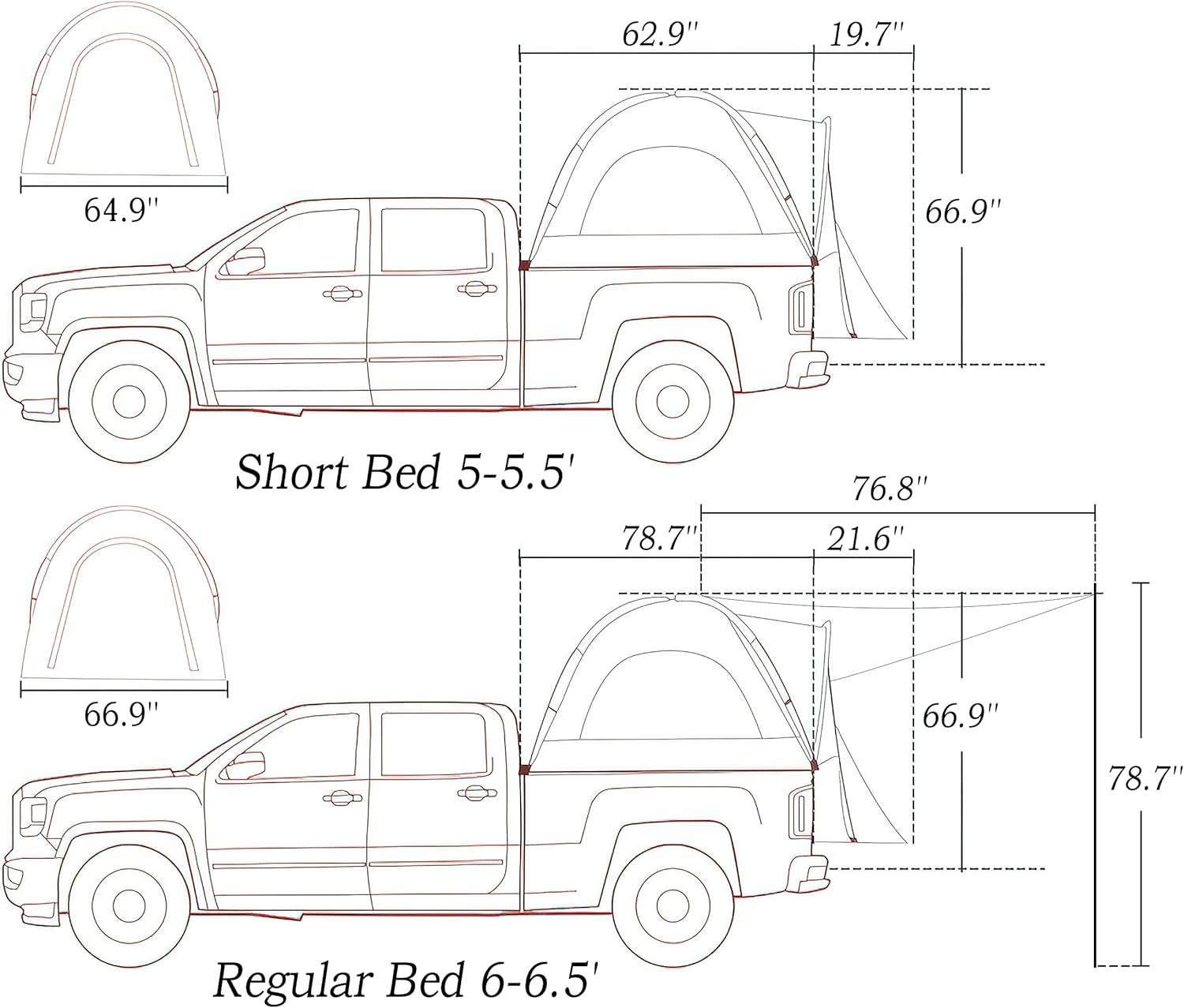 Hasika Truck Bed Tent for Camping 5-6.5 Foot with Floor Waterproof Double Layer Full Size Truck Short/Regular Bed