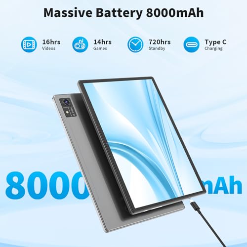Android Tablet 10 inch, 16GB RAM 128GB ROM, 1TB Expand, Android 12 Tablet with Octa-Core, 5G WiFi, 4G/LTE, 8000mAh Battery, Bluetooth5.0, GMS Certified, FHD Screen, GPS(Black)
