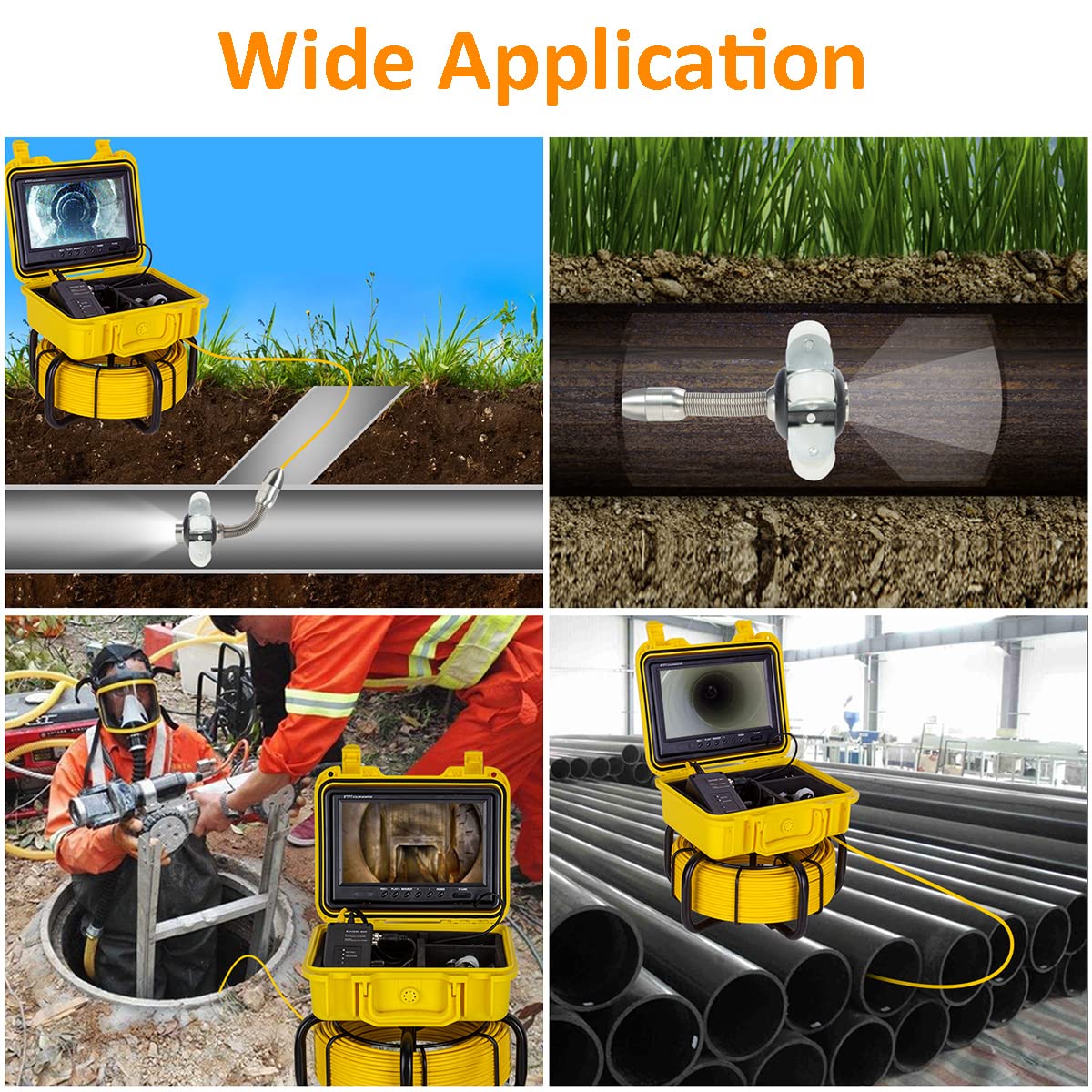 50M/165FT Pipe Inspection Camera Sewer Plumbing Drain Camera 9" LCD Screen Borescope Inspection Camera IP68 Waterproof DVR Record Video with Lights (16GB Card)
