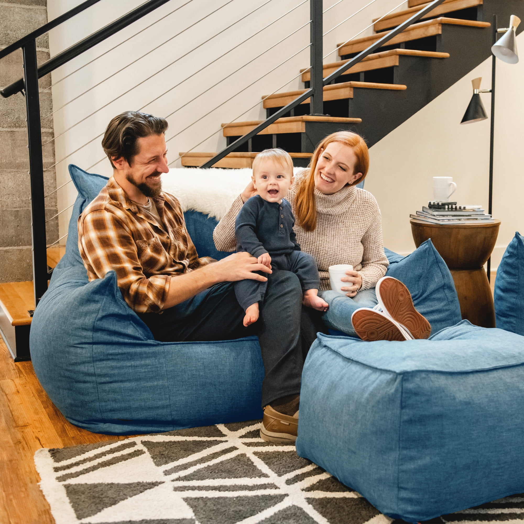 Big Joe Imperial Fufton Foam Filled Bean Bag Sofa with Removable Cover, Pacific Blue Union, Durable Woven Polyester, 5 feet Giant
