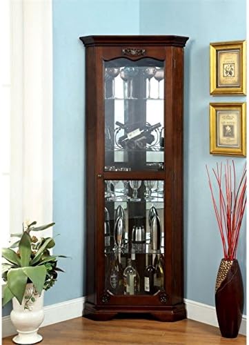 Furniture of America Lennie Wood Corner Curio Cabinet with Glass Door in Walnut