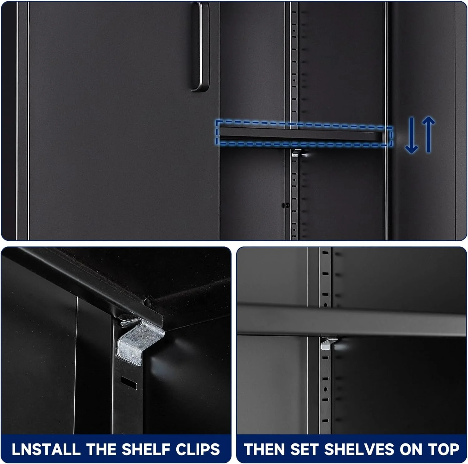 Metal Storage Locking Cabinet with 4 Doors and 2 Adjustable Shelves,71" Lockable Garage Tall Steel Cabinet,for Home Office,Living Room,Pantry,Gym,Commercial Storage (Black)