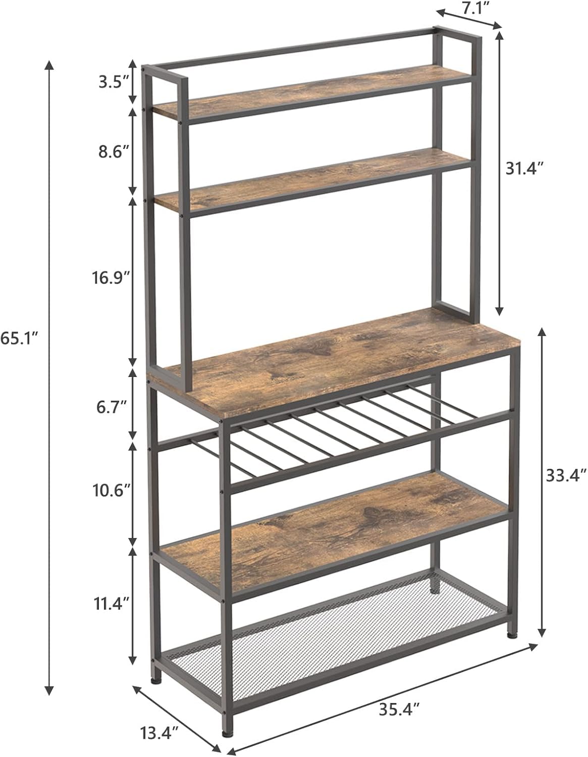 Industrial Kitchen Baker's Rack Coffee Station Microwave Oven Stand Kitchen Pantry Shelf Free Standing Opening Utility Storage Cabinet Sideboard for Kitchen Dining Room Living Room
