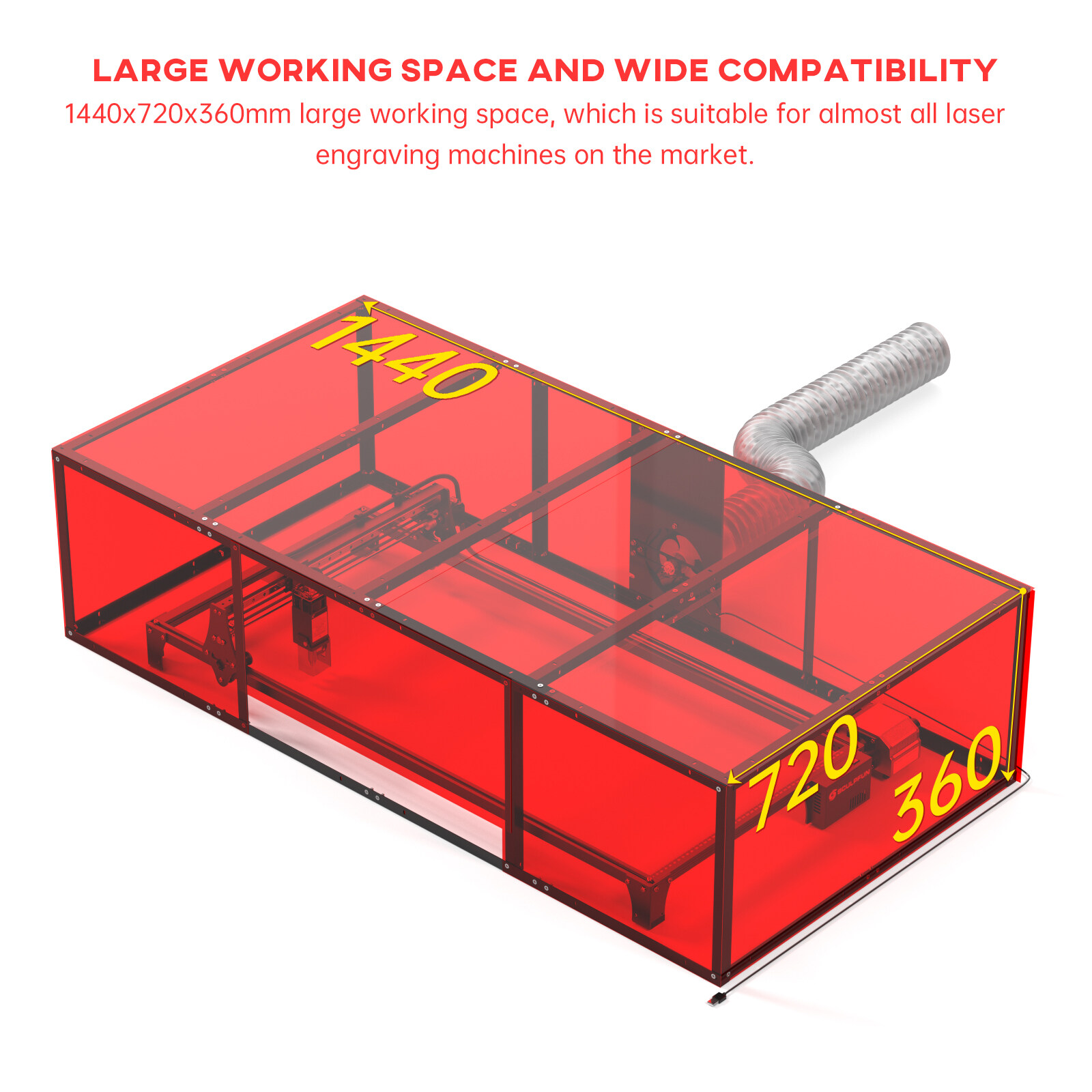 Original Laser Engraving Machine Dust-proof Protective Box 1440x720x360mm Smoke Exhaust with Powerful Suction Fan All-metal Structure PVC Enclosure Easy to Install