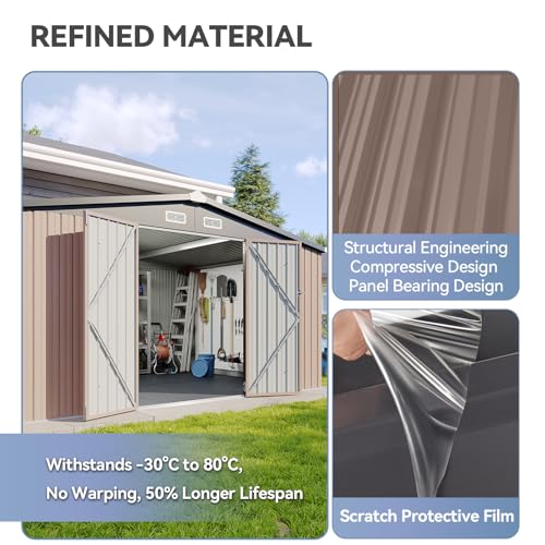 8'x4' Shed Galvanized Steel Storage Sheds with Triple Doors Weatherproof Outdoor Utility Sheds, Dual Lock Lean to Shed with Sloped Roof for Mower, Bike, Generator, Garden Tools (Black)