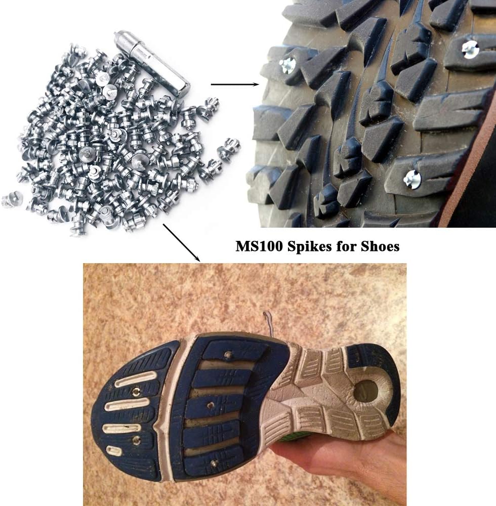 Screw in Tire Stud,Marrkey Steel Body Carbide Tips [Security Anti-Skid] Spikes Tire/Tyre for Bicycle/Shoes/Boots with Installation Key - Pack of 100