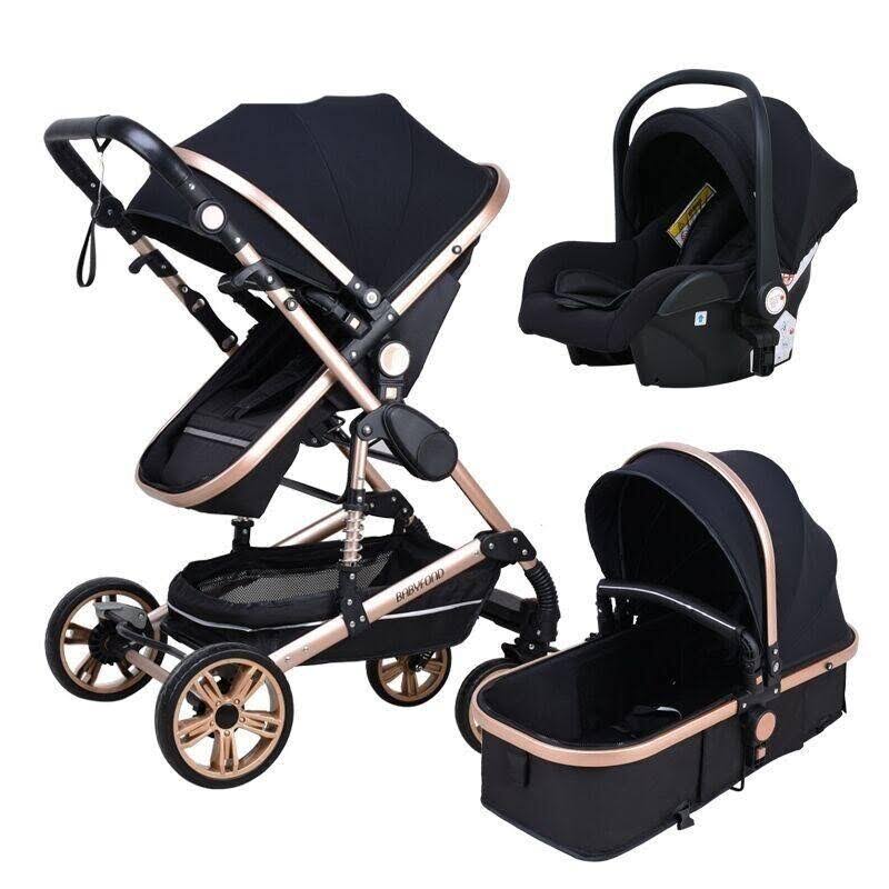 (Romantic Red) High Landscape Baby Stroller 3 in 1 Stroller Multifunctional Car