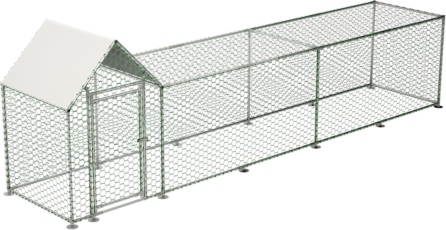Rophefx Metal Chicken Coop, Walk-in Chicken Pen, Large Chicken Run for Yard with Waterproof & Anti-UV Cover, Chicken Tractor for Outdoor, Poultry Habitat Cage for Duck Rabbit Dog (16.3’Lx3.5’Wx5’H)