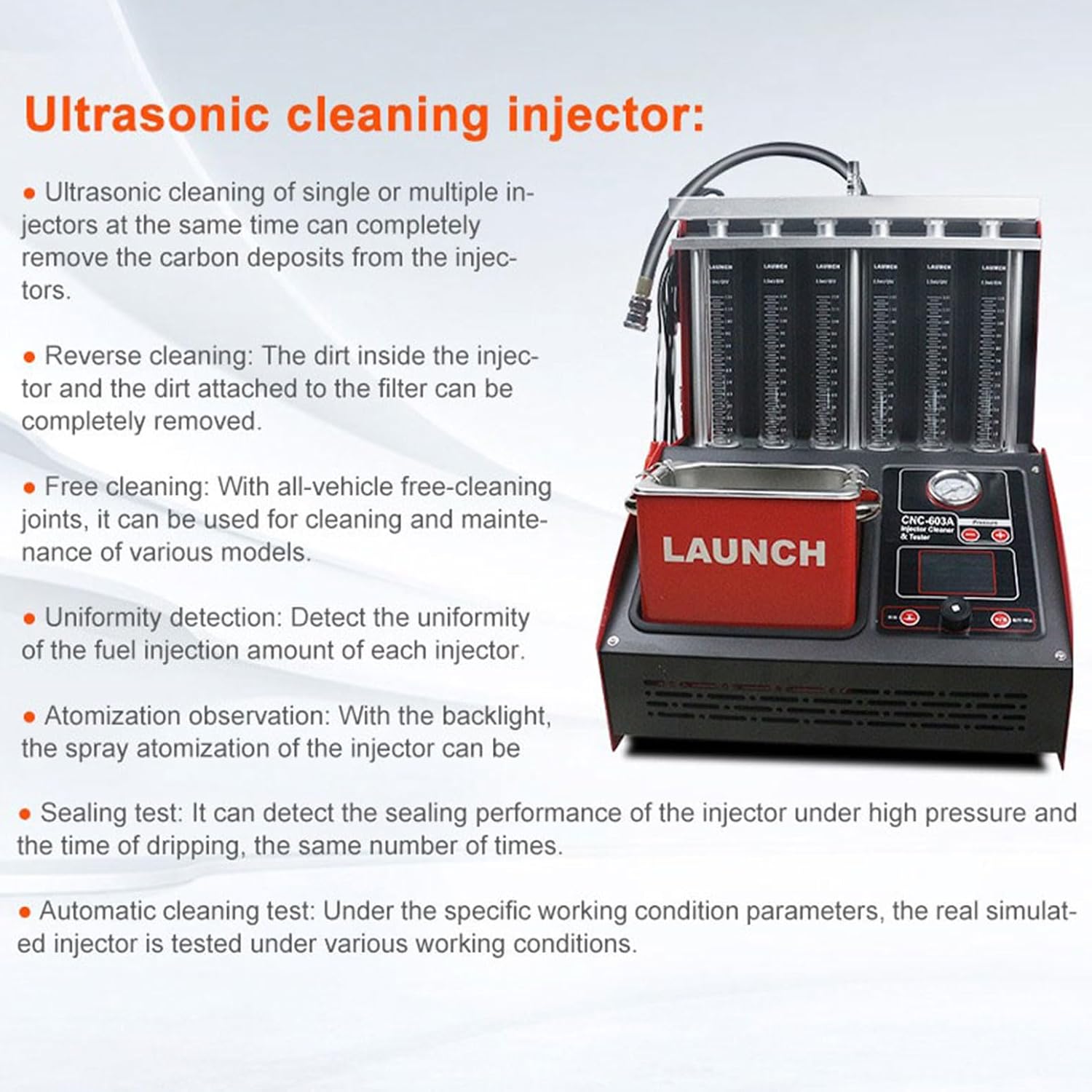 LAUNCH CNC603A Fuel Injector Cleaner and Tester 6 Cylinders 110V Ultrasonic Fuel Injector Cleaning Machine Test Bench Equipment Tools [Update of LAUNCH CNC602A]