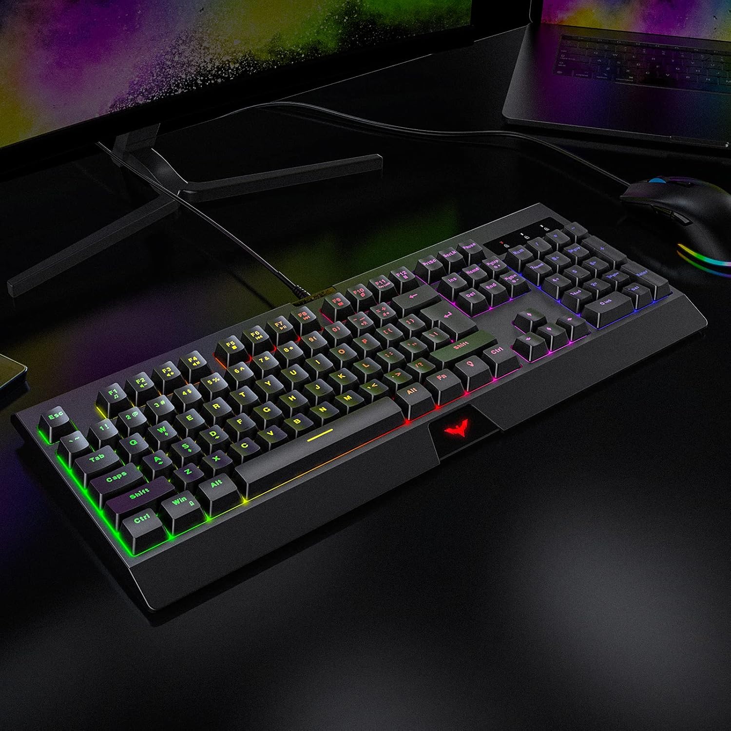 Havit Rainbow Backlit Wired Gaming Keyboard 104 Keys Gaming Keyboards LED USB Ergonomic Keyboard for PC Windows Gamers