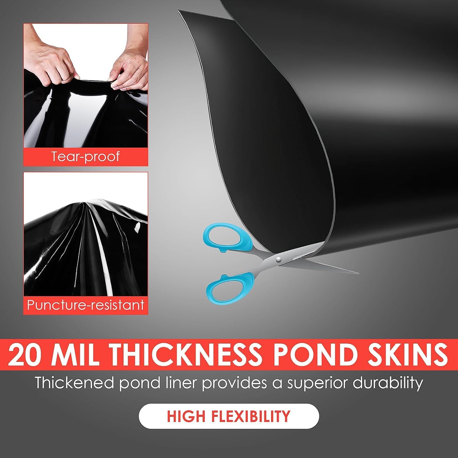 15x20 ft Pond Liner, 20 Mil Thickness, Pliable & Durable LLDEP Material, Easy Cutting & UV Resistant, for Fish or Koi, Features, Waterfall Base, Fountains and Water Gardens