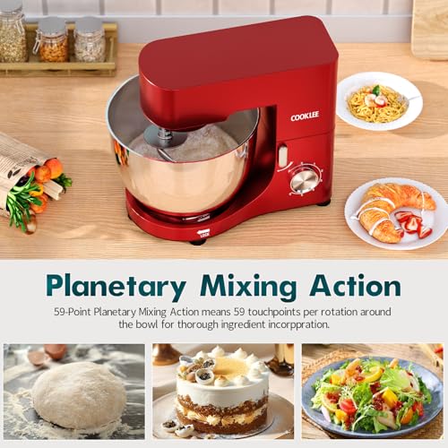COOKLEE Stand Mixer, 9.5 Qt. 660W Electric Kitchen Mixer with Dishwasher-Safe Dough Hooks, Flat Beaters, Wire Whip & Pouring Shield Attachments for Most Home Cooks, Silver