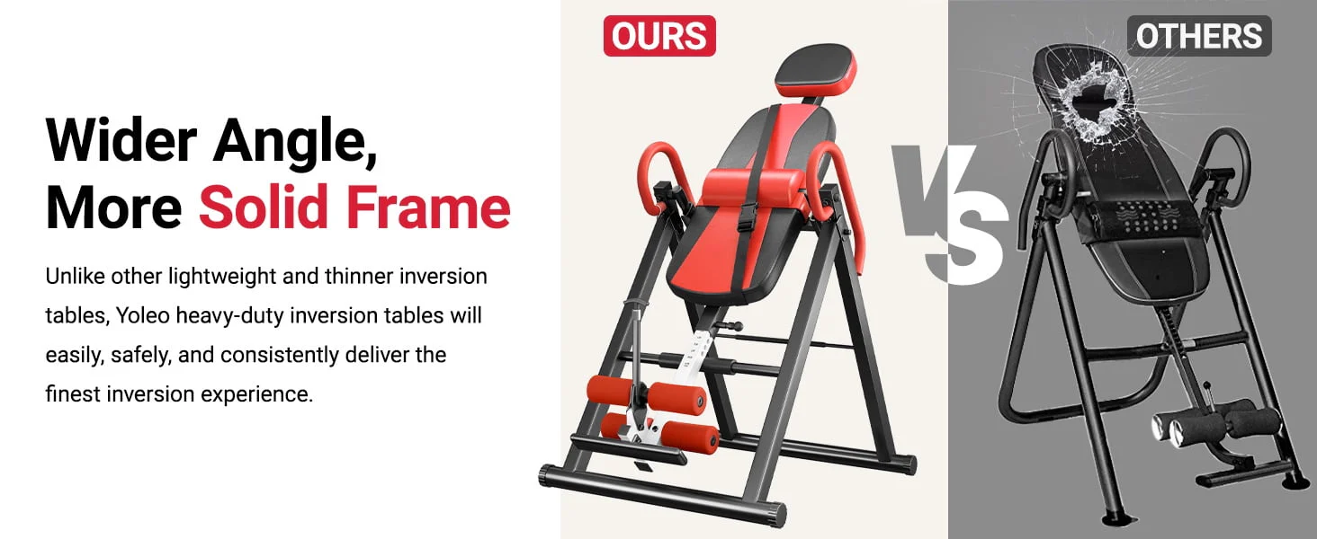 Heavy Duty Inversion Table,300 Lbs Capacity with Adjustable Protective Belt,0°-85°Foldable Save 70% Space Inversion Table for Back Pain Relief,Red